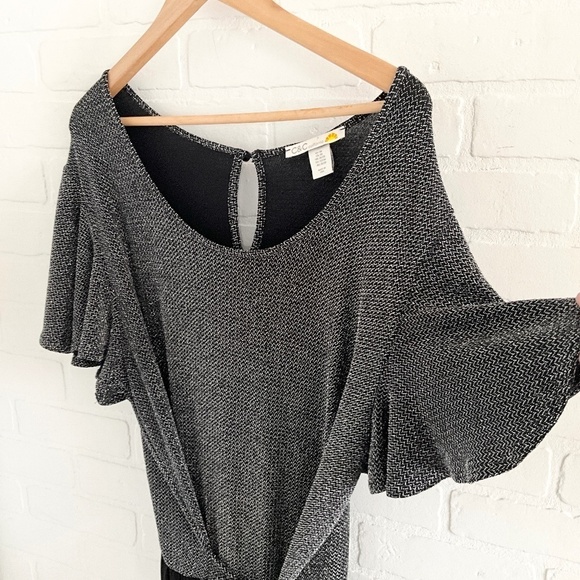 C&C California Jumpsuit Silver Black Wide leg Tie front Bow Plus Size 3X - Picture 9 of 15